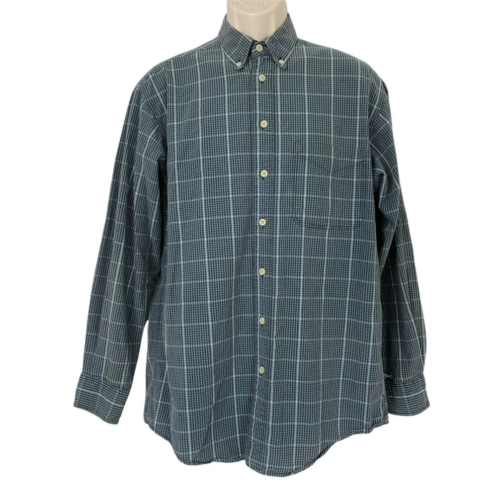 Woolrich Button Down Shirt Mens Medium Vintage‎ Plaid Blue Long Sleeve Pocket